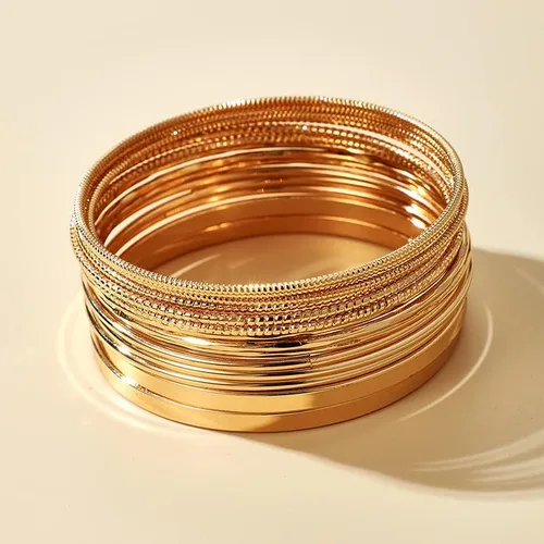 Vista 3 de Brazaletes de oro para mujer, brazaletes indios apilables de múltiples capas abiertos, pulseras gruesas de oro bohemio, pulseras indias de cadena