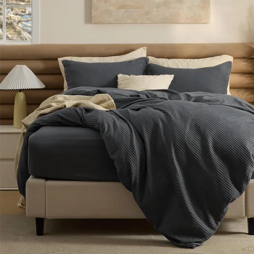 Vista 31 de Bedsure Funda de edredón de 100% algodón tamaño individual, tejido gofre, color blanco coco, GentleSoft y transpirable, juego de cama para regalo, 2