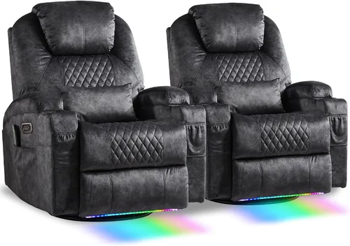Vista 24 de AHMED Silla reclinable giratoria de doble motor, piel sintética, color Beige