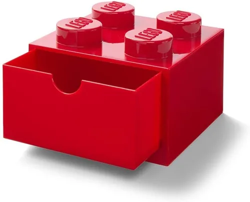 Vista 4 de Room Copenhagen LEGO Storage Brick 4 Cajón de Escritorio, Caja de Almacenamiento de Sobremesa Apilable de 4 Espigas, 6.2 x 6.2 x 4.4 pulgadas, Rojo
