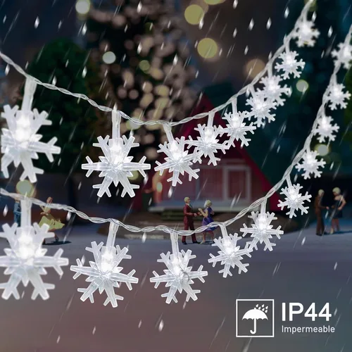 Vista 6 de Luces de copo de nieve de Navidad, cadena de luces LED de 20 pies con 40 Luces de copo de nieve - Blanco frío