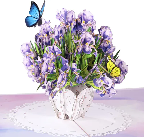 Vista 9 de Tarjeta de flores desplegables, tarjeta de felicitación, tarjeta desplegable 3D de mariposa y peonía rosa de 6 x 8 pulgadas, para el día