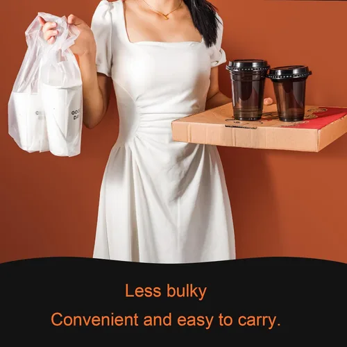 Vista 4 de Elyfree 200 unidades de transportador de bebidas para entrega, transportador de plástico transparente con asa para café/té/jugo, bolsas portátiles