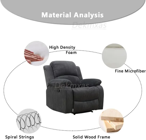 Vista 6 de Juego de sala de Estar reclinable de 3 piezas, juego de sofá reclinable Manual para conjunto de muebles de sala de Estar, con consola de Gris oscuro