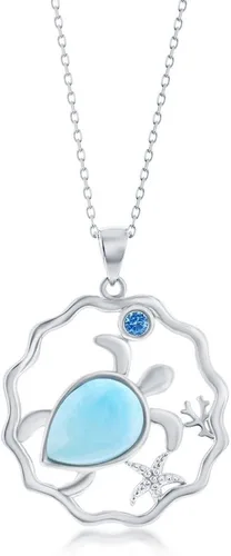 Vista 7 de Collar de larimar natural para mujer, velero, cangrejo, caballito de mar, collares de playa para mujer, collares con colgantes de piedras preciosas
