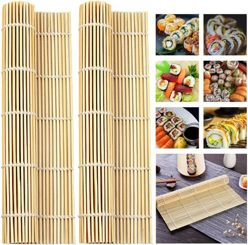 Vista 6 de 10 alfombrillas de bambú natural para sushi de 9.5 x 9.5 pulgadas