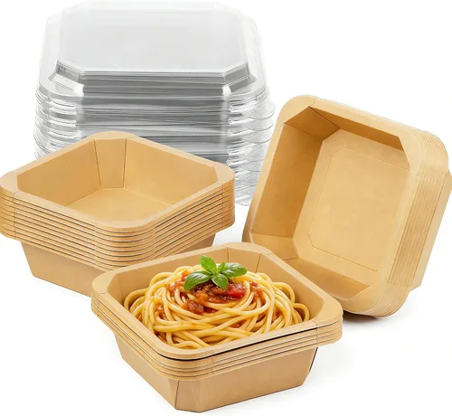Vista 14 de Paquete de 50 cuencos de papel de 17 onzas, cuencos de ensalada desechables con tapas Octagon Disposable Bowls, Disposable Food Containers with