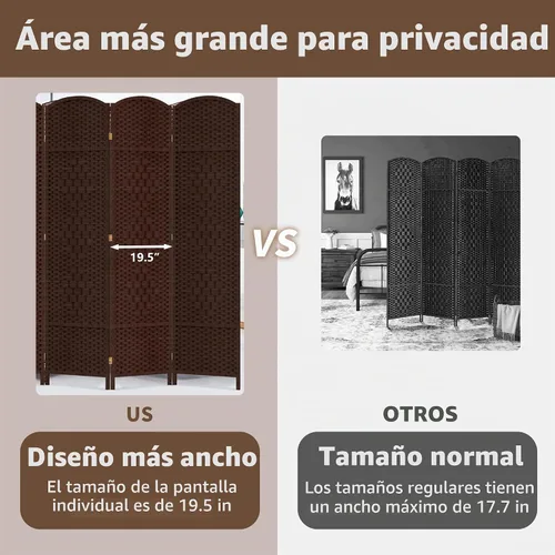 Vista 8 de Duraspace Divisor de habitación de 6 paneles de 6 pies de alto, fibra de tejido independiente, doble bisagra, pantalla plegable extra ancha