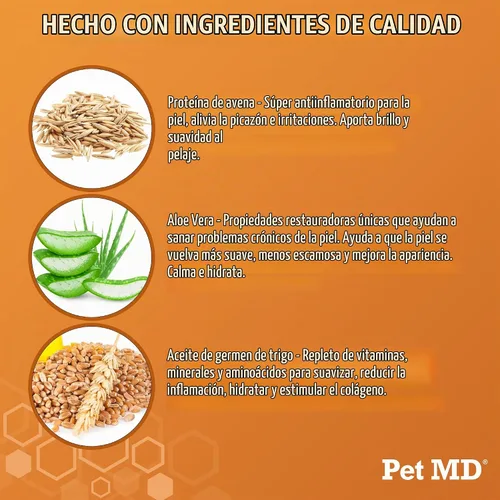Vista 5 de Pet MD Champú de avena y aloe para perros y gatos - Soporte para la picazón en la piel - 16oz