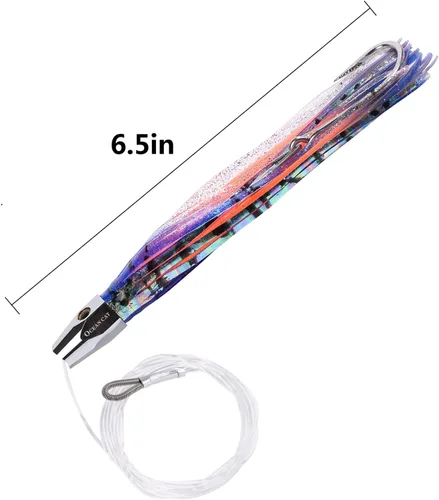 Vista 3 de OCEAN CAT Juego de señuelos de pesca de agua salada, anzuelo de pesca en alta mar y faldas de pulpo/calamar de 6 pulgadas/9 pulgadas para atrapar