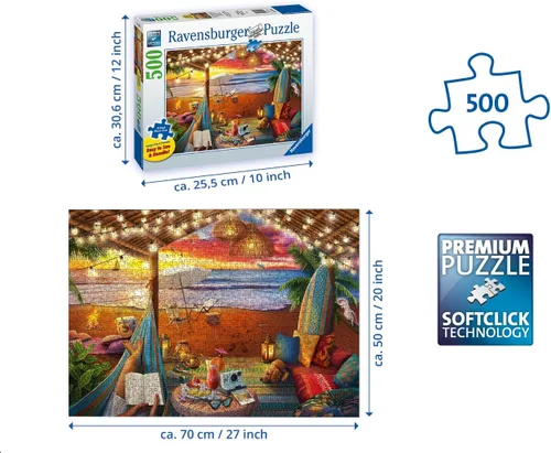 Vista 6 de Ravensburger Cozy Cabana Puzzle - Rompecabezas tranquilo de 500 piezas Tecnología única Softclick Gran formato Materiales certificados FSC