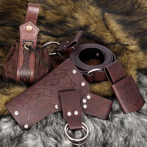 Vista 5 de 6 PCs Medieval Renaissance Sword Belt Set - Pirate Costume Accessories with Skirt Hike Sword Frog Dagger Holster