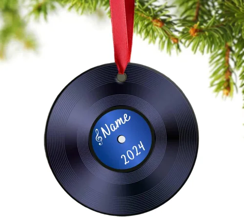 Vista 9 de Adorno de disco de vinilo personalizado para Navidad 2025, regalo para amantes de la música retro, recuerdo acrílico personalizado, decoración