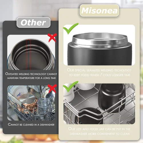 Vista 5 de Termo para Comida Caliente 32OZ, Frasco de Comida con Aislamiento al Vacío para Adultos, Termo de Sopa de Acero Inoxidable de Boca Ancha a Prueba