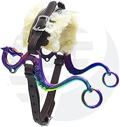 Vista 2 de Dragon Rainbow Multi Hackamore Bitless Horse Bit Inglés Western Brown Cuero con piel auténtica