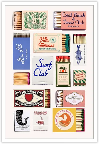 Vista 16 de Pósteres de Impresión en Lienzo de Caja de Cerillas Rosa Retro Preppy, Póster de Cerillas Femenino y Moderno, Arte Vintage de Librito de Cerillas