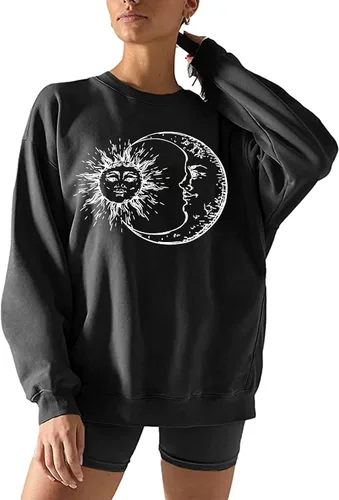Vista 3 de Remidoo Sudaderas de gran tamaño con estampado de sol y luna para mujer