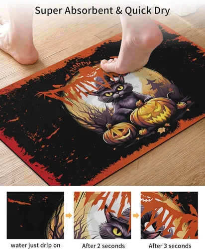 Vista 3 de Tapete de baño de Halloween para bañera, antideslizante, de secado rápido y absorbente, tierra de diatomeas, cocina, ducha, fregadero, lavable