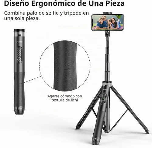 Vista 4 de ATUMTEK Trípode para selfie stick de 51 pulgadas, soporte extensible todo en uno con control remoto Bluetooth, rotación de 360° para iPhone y Negro