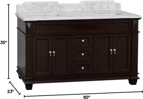 Vista 3 de Kitchen Bath Collection Elizabeth - Tocador de baño doble de 60 pulgadas (Carrara/Chocolate): incluye gabinete de chocolate con encimera de mármol