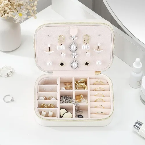 Vista 5 de Firelex Joyero de viaje para joyas, organizador portátil de joyería, estuche de joyería de terciopelo para mujer, mini caja de joyería para anillos