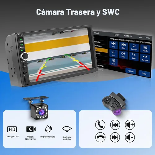 Vista 5 de Estéreo de auto doble DIN con Apple CarPlay y Android Auto, radio de coche con pantalla táctil HD de 7 pulgadas, receptores de audio Bluetooth
