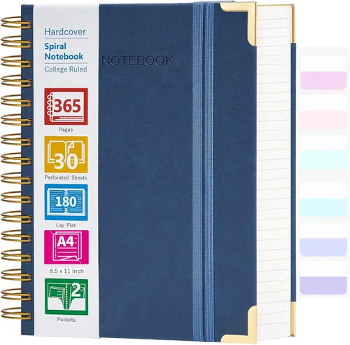 Vista 12 de Cuaderno en espiral, cuaderno de cuero de tapa dura de 365 páginas, diario de gran formato A5 para mujeres y hombres, cuadernos rayados