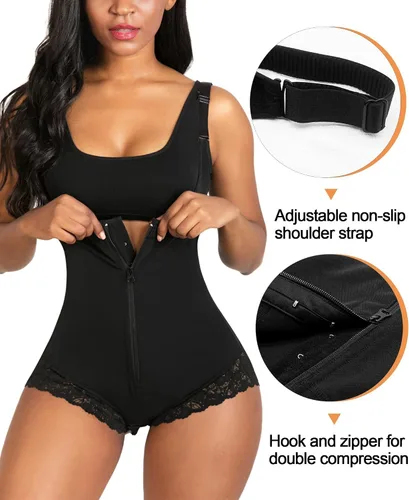 Vista 3 de SHAPERX Faja moldeadora colombiana de control del abdomen, modelador de figura con cremallera, body con torso abierto