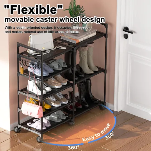 Vista 6 de CSXGBAB Organizador de zapatos, soporte grande de 5 niveles para zapatos con ruedas, fácil de llevar, estante alto de almacenamiento de zapatos