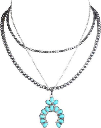 Vista 13 de Western Jewelry Navajo Pearl Necklace for Women Handmade Long Boho Turquoise Pearls Layered Necklaces for Cowgirls