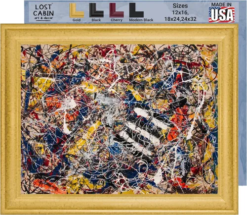 Vista 11 de Ritmo de otoño de cabaña perdida por Jackson Pollock Impresión en marco plano negro Reproducción de pintura de obras de arte fino Póster