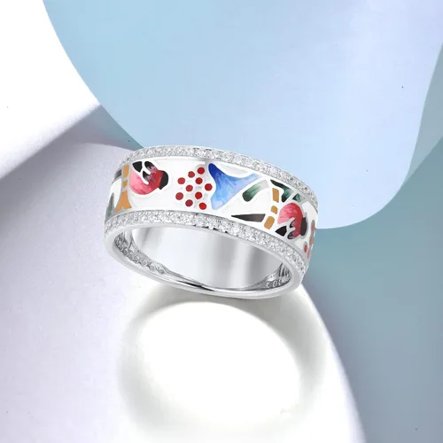 Vista 4 de Santuzza Anillo de plata de ley 925 hecho a mano con esmalte colorido para pájaros, Plata Esterlina