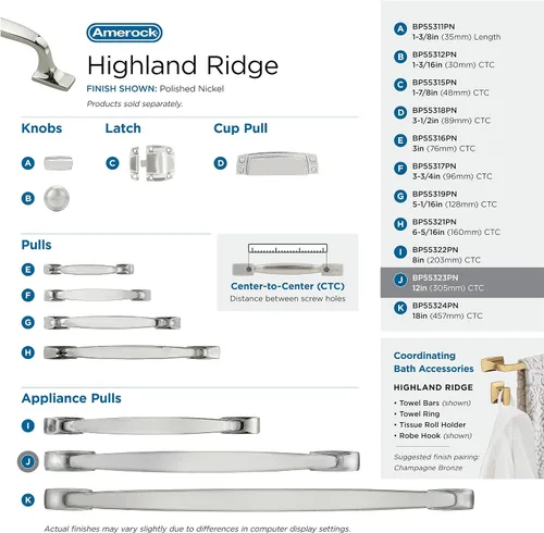 Vista 4 de Amerock BP55316AP Highland Ridge - Tirador, 55323PN, 120.00 volts