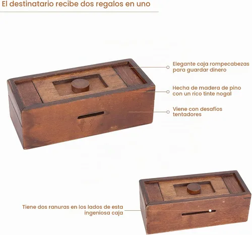 Vista 4 de Bits and Pieces - Guarde su dinero en esta caja secreta, rompecabezas - Secreto compartimiento de madera, juego de cerebros para adultos