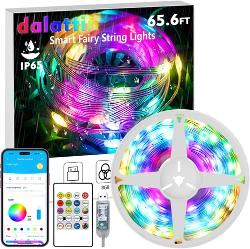 Vista 8 de dalattin Luces LED de 32.8 pies, luces de hadas inteligentes RGB IIC 100 LED, más de 130 modos de escena navideña, IP65 impermeable y sincronización