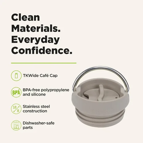 Vista 3 de Klean Kanteen TKWide - Tapa de café aislada a prueba de fugas, sin BPA, apta para lavavajillas, color gris pardo