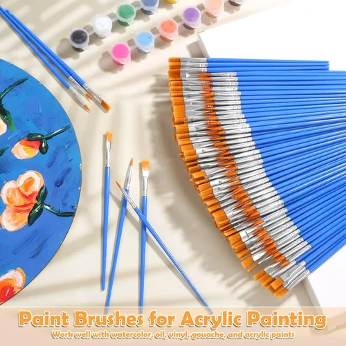 Vista 3 de Juego de 240 pinceles de pintura pequeños a granel, punta fina plana para artista, juego de pinceles de pintura para niños, para el aula, acrílico