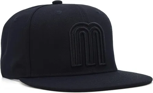 Vista 3 de Gorra acrílica de béisbol de México con diseño de bandera 3D M Flat Bill México Todo negro