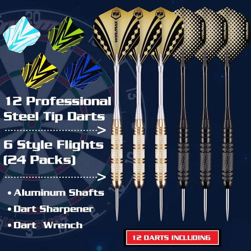 Vista 6 de WIN.MAX Dart Board - Bristle Steel Tip Dartboard with 12 Metal Darts