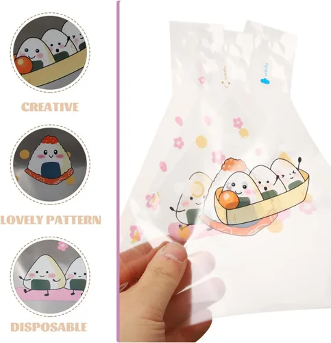 Vista 4 de Totority Onigiri - Sándwich triangular para sushi, 250 unidades, bolsas de sushi triangulares, bolas de arroz de plástico, bolsa de sándwich fácil