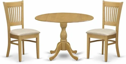 Vista 8 de East West Furniture DMVA3-BLK-C - Juego de mesa y sillas de cocina de 3 piezas contiene una mesa de comedor redonda con gotas y 2 sillas tapizadas