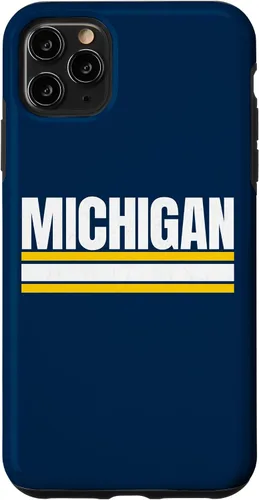 Vista 13 de Michigan - Carcasa para iPhone 17, diseño tradicional de líneas de rayas amarillas/blancas
