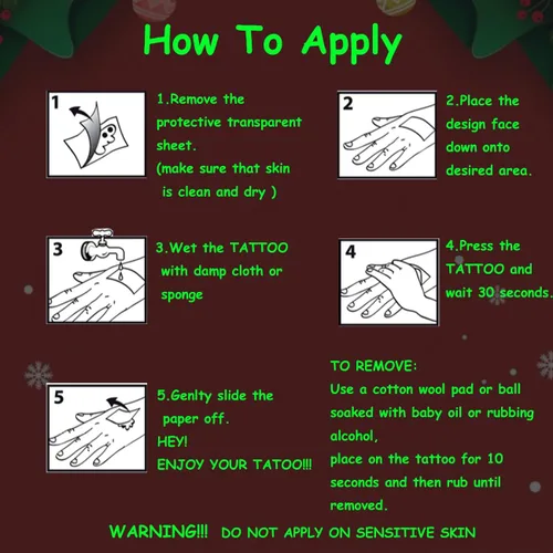 Vista 7 de CHARLENT Tatuajes temporales de Navidad que brillan en la oscuridad para suministros de fiesta de niños, 74 hojas individuales, tatuajes luminosos