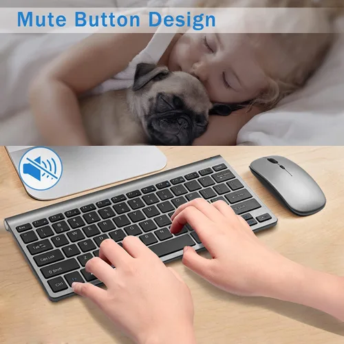 Vista 3 de Conjunto de teclado y mouse inalámbricos, teclado y mouse inalámbricos compactos, silenciosos, 2.4G, diseño ultrafino y elegante para Windows