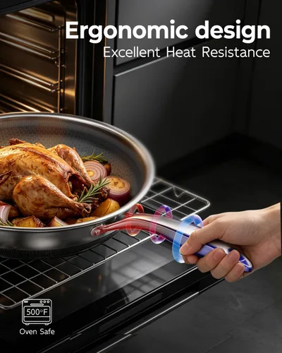 Vista 4 de FogDream Sartén antiadherente de 10 pulgadas con tapa, sartén híbrida de acero inoxidable de panal, compatible con inducción de tres capas, sartén