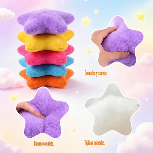 Vista 3 de Soaoo 5 almohadas esponjosas con forma de estrella para niños, decoración estética, suave y preparada, lindo cojín para sofá, sala de estar Amarillo