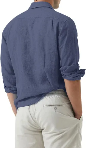 Vista 3 de JMIERR Camisa de vestir de manga larga con botones y lino de algodón para hombre