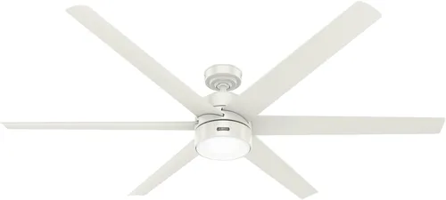 Vista 4 de Hunter Solaria 51477 - Ventilador de techo para exteriores o interiores de 72 pulgadas con luz LED, ventilador de techo blanco con control de pared