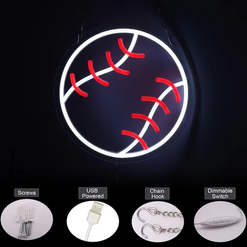 Vista 2 de Letrero de neón de béisbol para decoración de habitación de niños, artículos de béisbol para decoración de pared, luz de neón deportiva