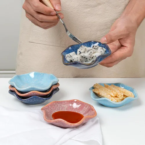 Vista 6 de Juego de 6 Cuencos de Inmersión de Cerámica, Platos para Salsa de Soja, Tazas para Salsas de 2 oz, Platos Laterales Pequeños Redondos de Crisantemo